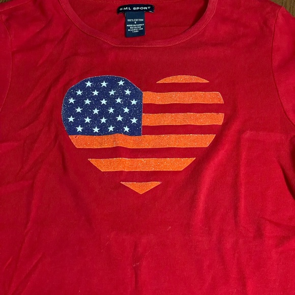 SML Sport red Stars Stripes heart tshirt cotton size small glitter graphic tee - Picture 5 of 11